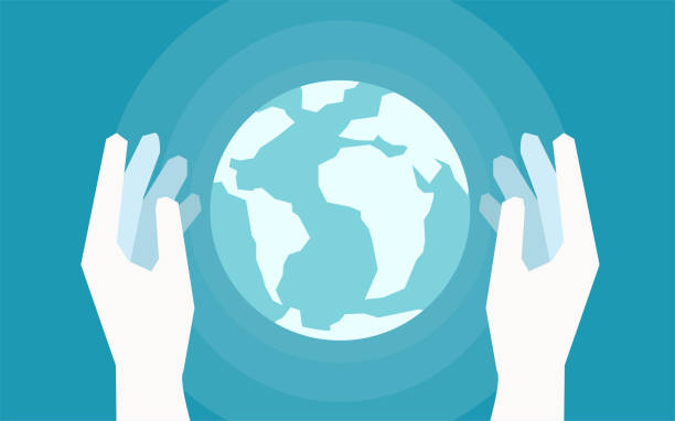 Vector of two hands holding Earth Vector illustration of two hands holding Earth earth in hands stock illustrations