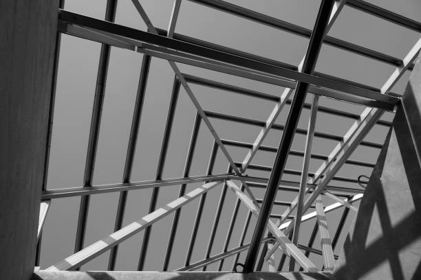 istock Structure of steel roof frame for building construction. 1036857134