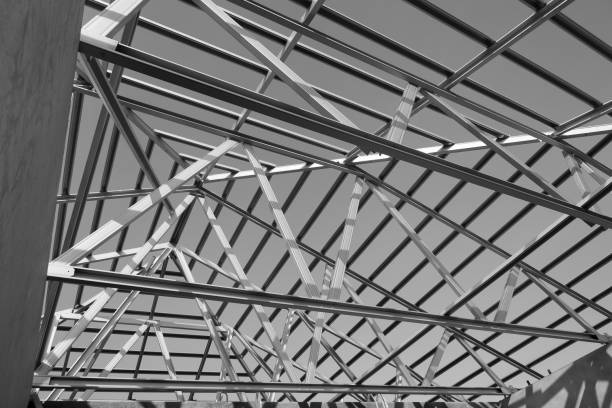 istock Structure of steel roof frame for building construction. 1036857208