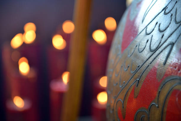Candles in the Chinatown Buddhist Temple - Wihara Dharma Bhakti in Jakarta, Indonesia