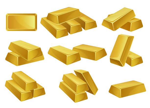 goldbarren stellen, bankgeschäft, wohlstand, schatz siymbols vektor-illustrationen auf weißem hintergrund - barren stock-grafiken, -clipart, -cartoons und -symbole