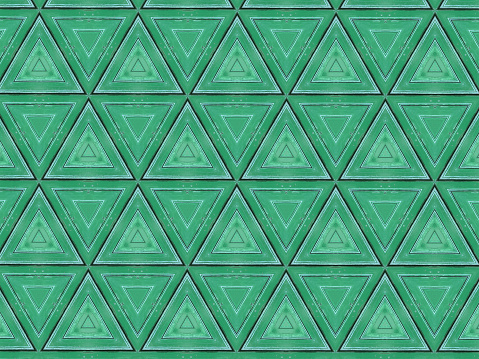 Abstract triangles textured wood pattern. Green geometric background.