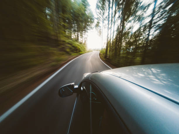 istock Road trip in the middle of the forest. Motion blur 1036876006
