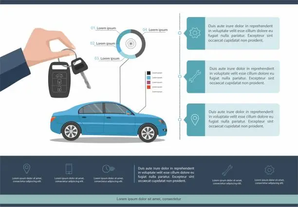 Vector illustration of Car auto service template infographic. Business infographic with car.
