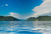 Teletskoe lake day view of the mountains and the water