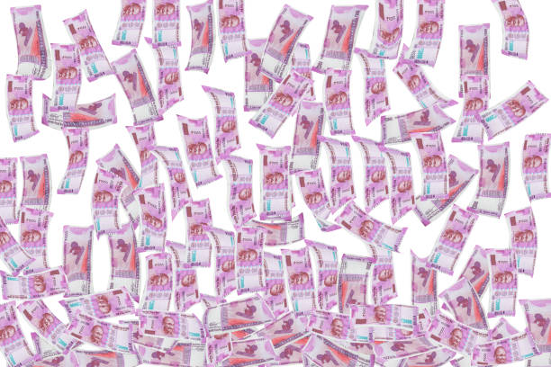Image of indian currency flying with white background