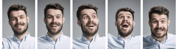 istock Set of young man's portraits with different happy emotions 1036892646