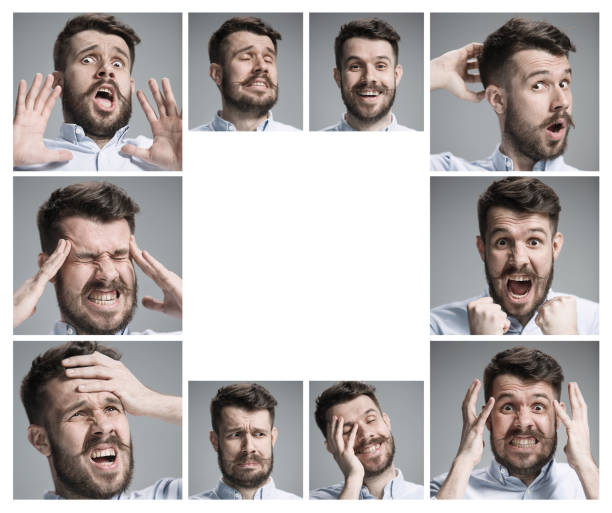 istock Set of young man's portraits with different emotions 1036892832