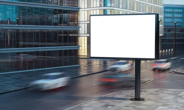3d rendering of blank billboard on the street