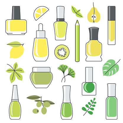 Vector set of decorative cosmetics in different color inspired by nature