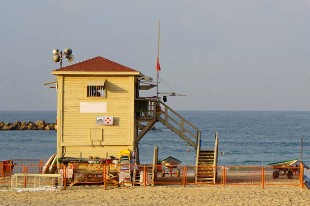 istock Lifeguard towers at sea 1036907196