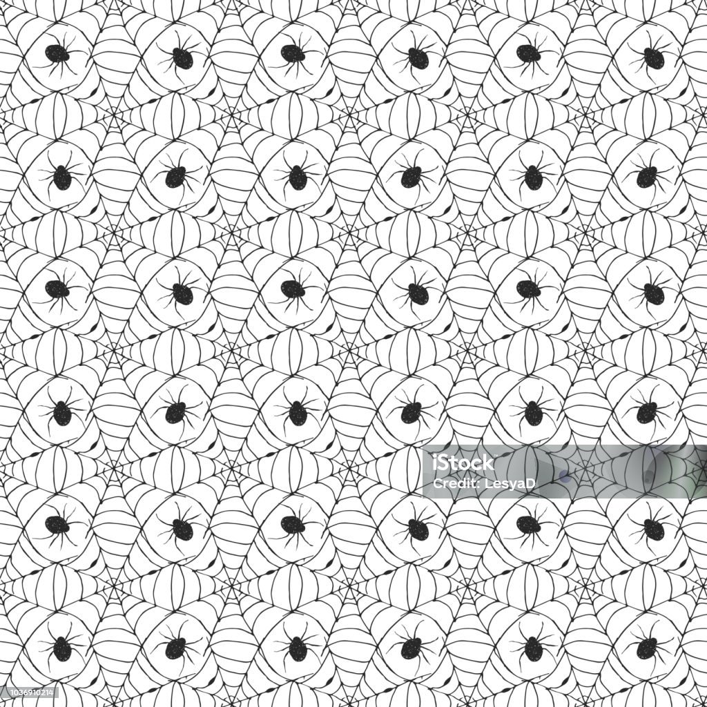 Spider Web Seamless Pattern Vector Illustration Hand Drawn Sketched Web ...