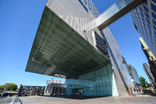 GRONINGEN - THE NETHERLANDS:  March 22, 2020: Forum building and the Martinitower on a clear day.
