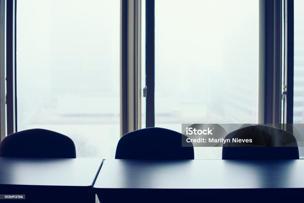 conference room chairs Details of a conference room with large windows Business Stock Photo