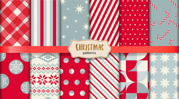 stockillustraties, clipart, cartoons en iconen met kerst patronen - inpakpapier