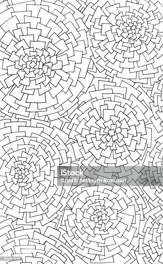 Difficult Uncolored Adult Coloring book page with optical illusion and distortions for adults or kids Difficult Uncolored Adult Coloring book page with optical illusion and distortions for adults or kids. Can be used as adult coloring book, coloring page, card, illustration vector; Abstract stock vector