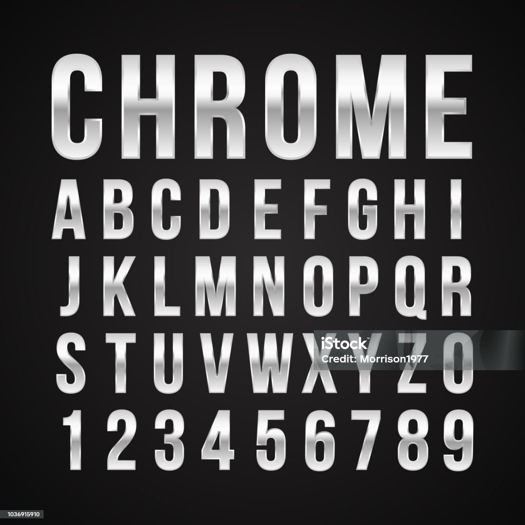 Font alphabet number chrome effect vector Font alphabet number chrome effect in vector format Text stock vector