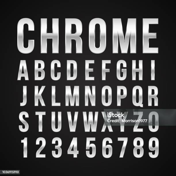 Font Alphabet Number Chrome Effect Vector Stock Illustration - Download Image Now - Text, Typescript, Metal