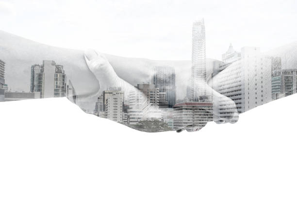 istock Double exposure help hands holding together and urban city 1036916312