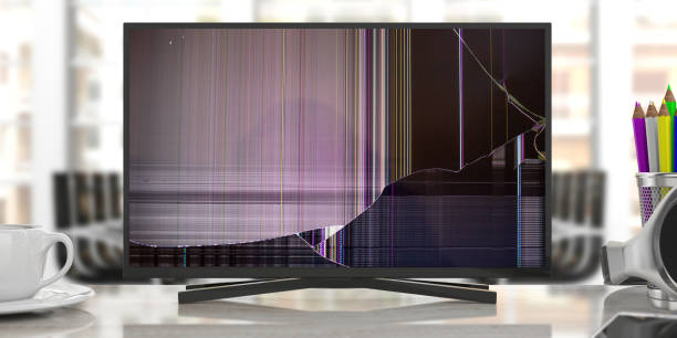 istock Monitor with broken glass on blur office background. 3d illustration 1036926196