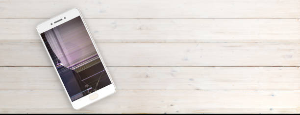 istock Smartphone with broken screen isolated on wooden background, copy space, banner. 3d illustration 1036926228