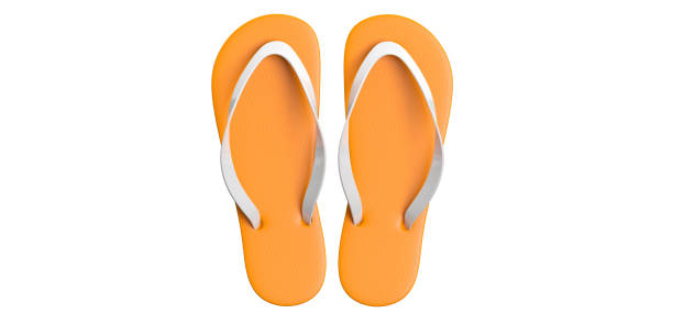 istock Summer beach vacation. Flip flops isolated cut out on white background, top view. 3d illustration 1036926502