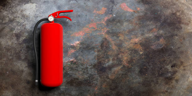istock Fire extinguisher isolated on metal rusty background. 3d illustration 1036926718