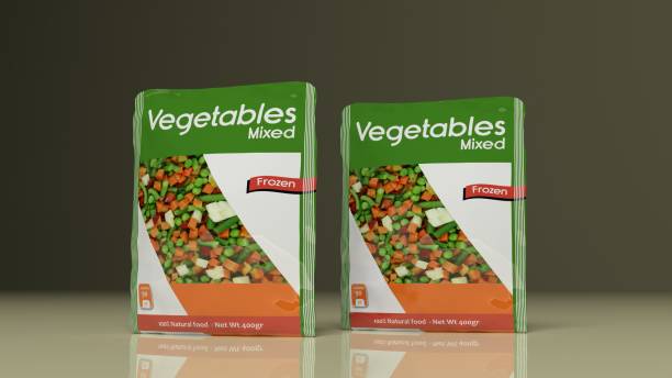 Frozen Vegetables packets. 3d illustration Frozen Vegetables packets on colored background. 3d illustration frozen food stock pictures, royalty-free photos & images