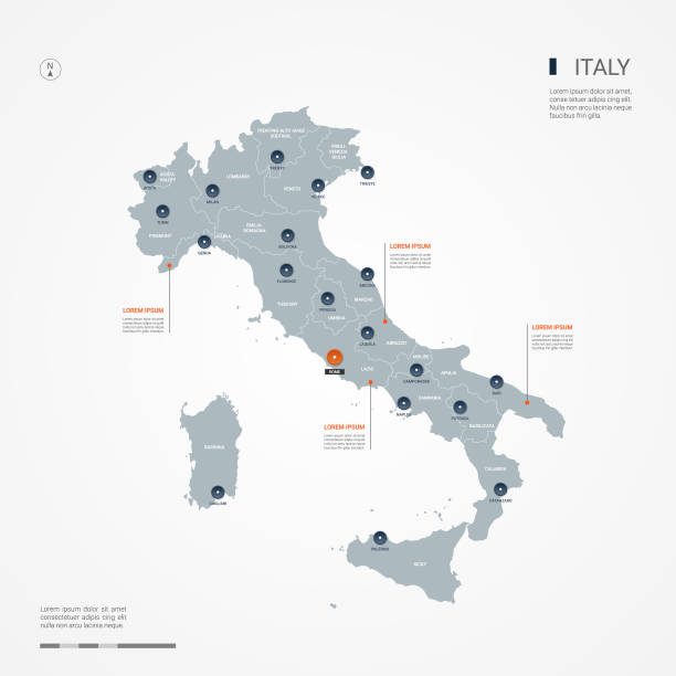 Italy infographic map vector illustration. Italy map with borders, cities, capital and administrative divisions. Infographic vector map. Editable layers clearly labeled. italy stock illustrations
