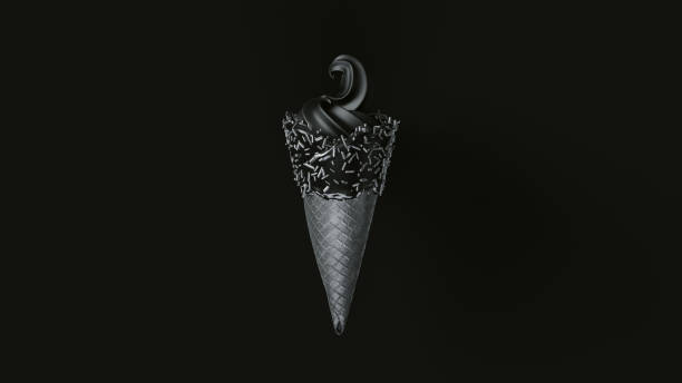 istock Black Ice Cream with Silver Leaf Cone and Black Icing with Silver Sprinkles 1036944396