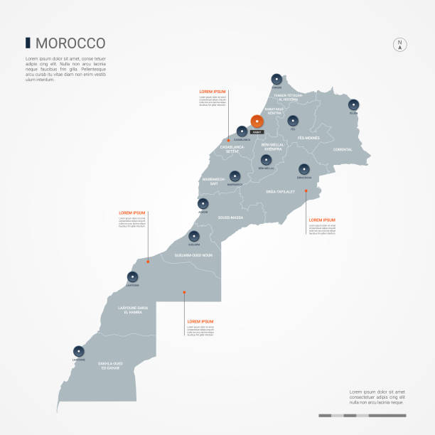 ilustrações, clipart, desenhos animados e ícones de ilustração em vetor mapa infográfico marrocos. - marrocos