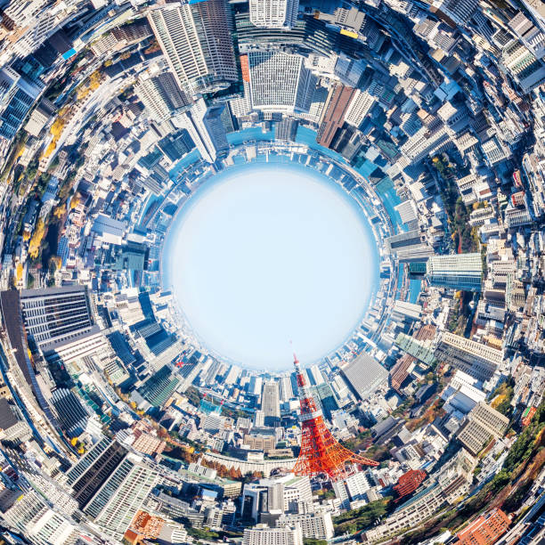 circle panoramic modern city view in tokyo, japan - tokyo prefecture tokyo tower japan cityscape imagens e fotografias de stock