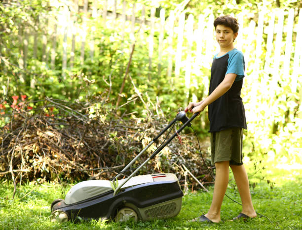 istock teenager boy mooving lawn 1036950266