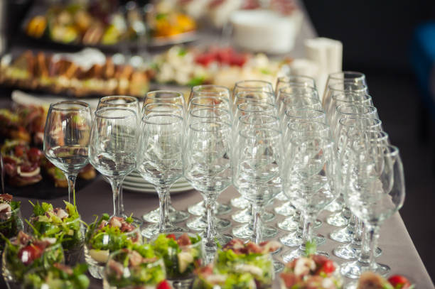 many glasses of wine on the buffet table