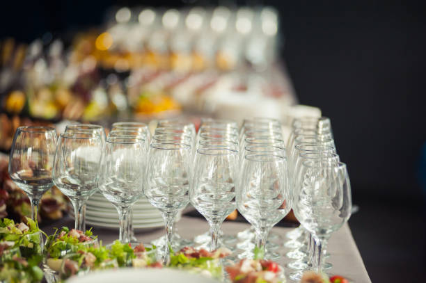 many glasses of wine on the buffet table