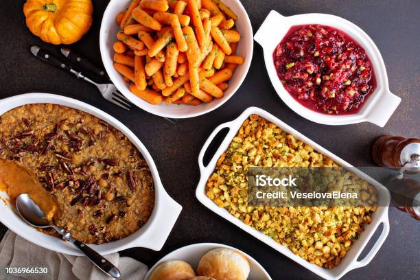 All Traditional Thanksgiving Side Dishes Stock Photo - Download Image Now - Side Dish, Thanksgiving - Holiday, Meal