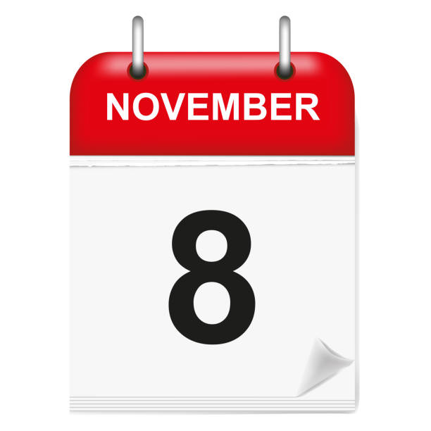 istock Daily single-leaf calendar, red spine, 3d, month of November, eighth,8, 8th 1036970726
