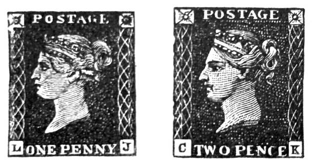 ilustrações de stock, clip art, desenhos animados e ícones de first stamp one penny in england - british currency coin two pence coin british coin