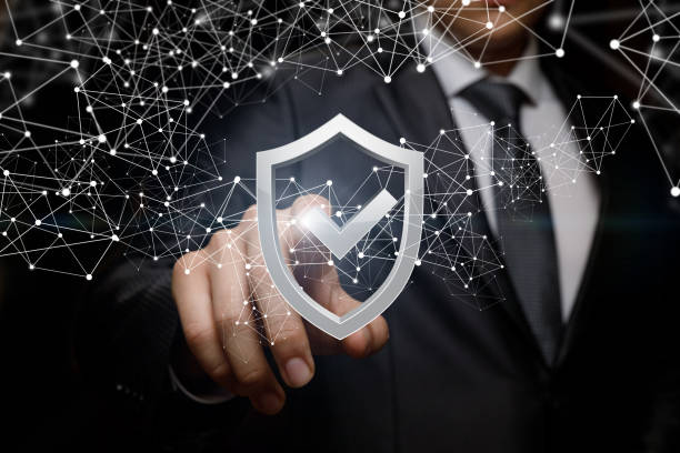 istock Businessman clicks on the shield to protect . 1037014700