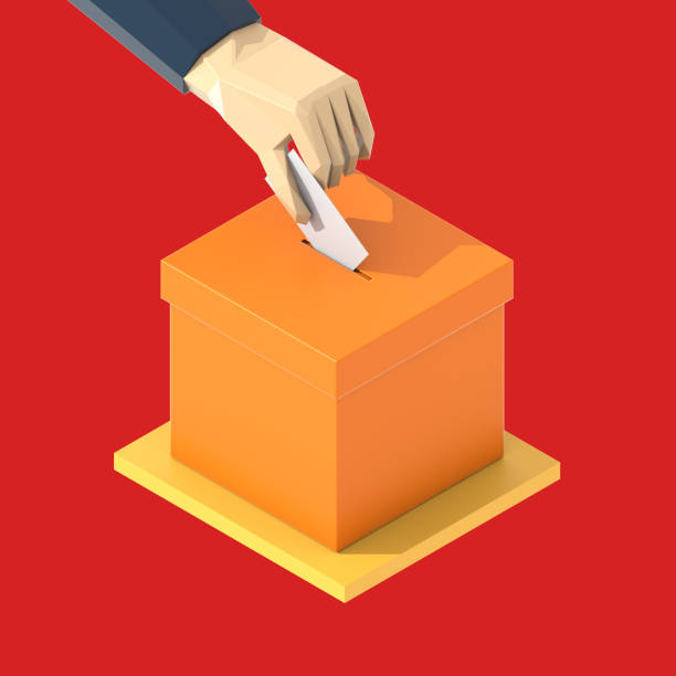 istock Hand putting voting paper in the ballot box, Voting concept 1037020734