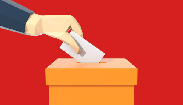 istock Hand putting voting paper in the ballot box, Voting concept 1037020752