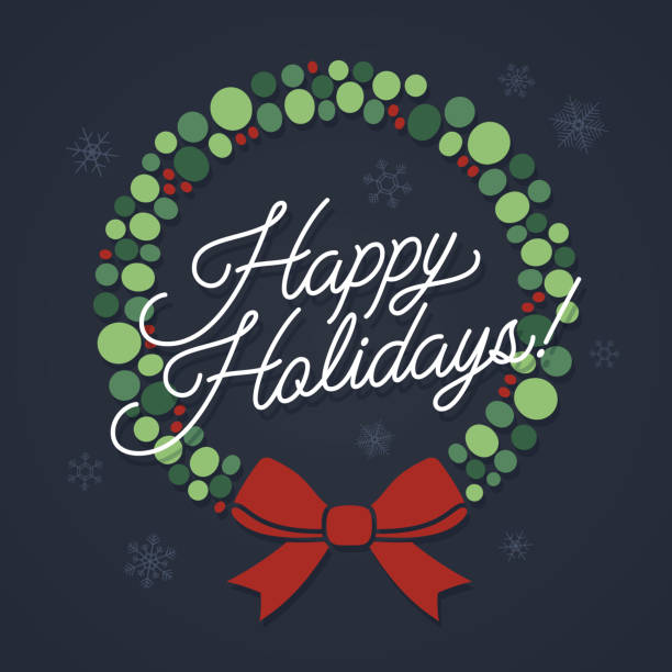 해피 홀리데이 화 환 - wreath christmas bow holiday stock illustrations