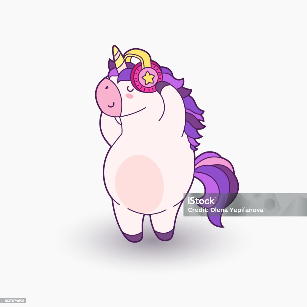 Cute Cartoon Unicorn Vector Illustration Funny Unicorn In Headphones  Listening To Music Stock Illustration - Download Image Now - iStock