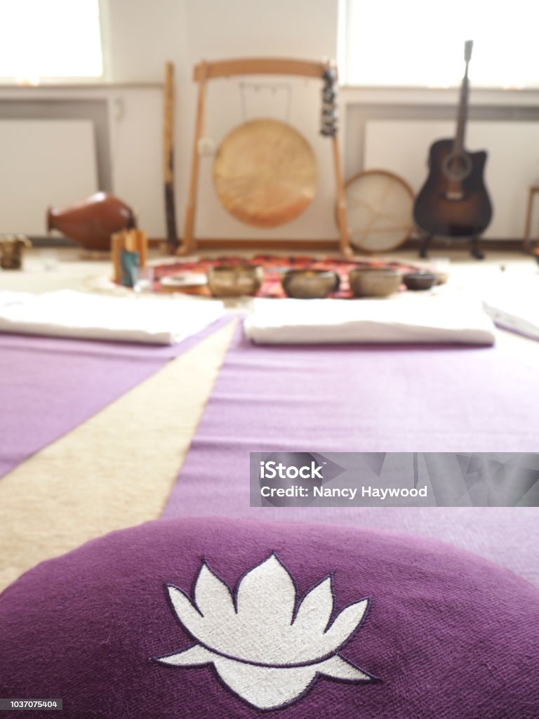 Sound Healing Instrument Set Up for Yoga Stock Photo - Image of