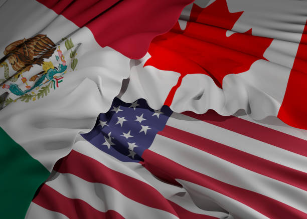 flags of Mexico Canada and America 3d-illustration background stock photo