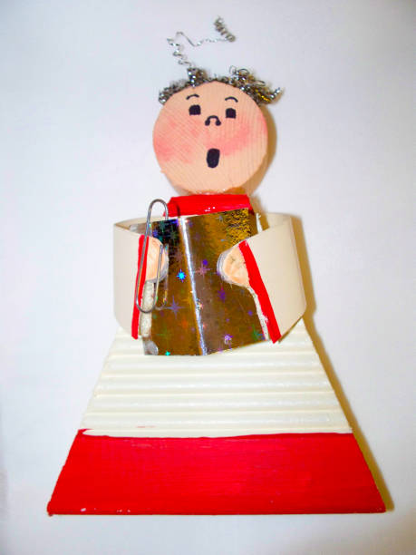 Wooden Caroler Boy Figurine Holding Hymn Book