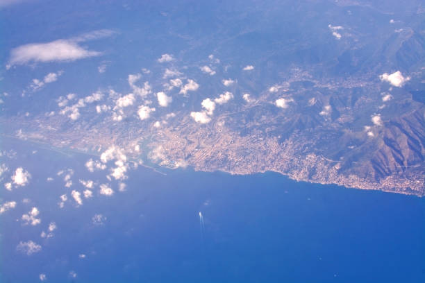 istock Thick summer storm clouds system cover from above the Mediterranean 1037088100