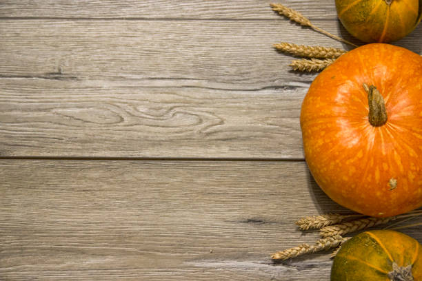 Pumpkins on a wooden table