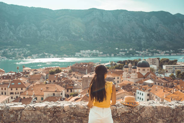 Young Lady relax over Kotor, Montenegro Holiday  destination