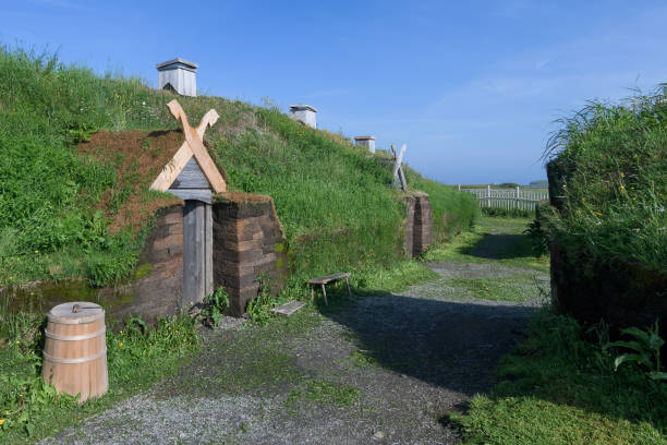 l'anse aux meadows viking village - l unesco imagens e fotografias de stock